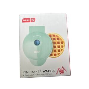 Dash Mini Waffle Maker 4” Non-Stick Teal Aqua Compact Kitchen Appliance 350W New